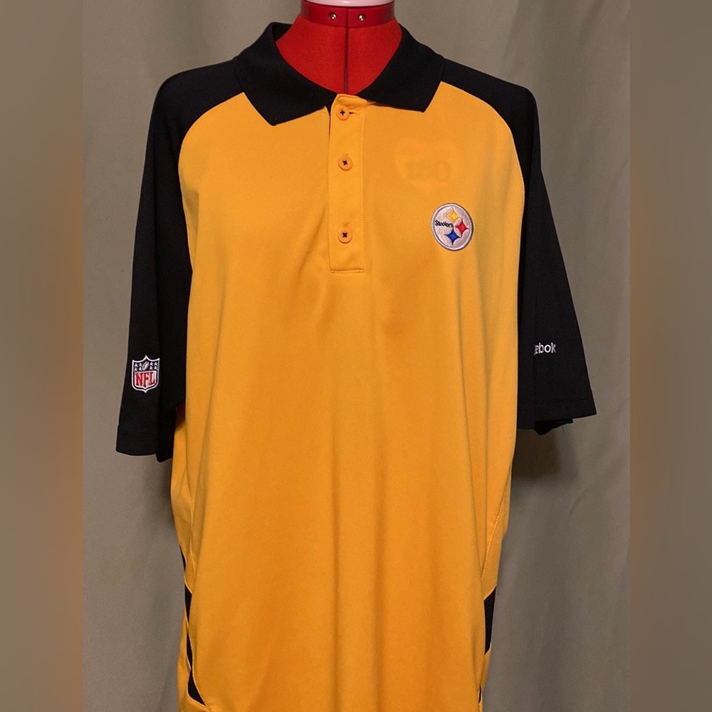 Pittsburgh Steelers Polo Shirt Reebok Yellow/Black Short Sleeve NFL Men’s L